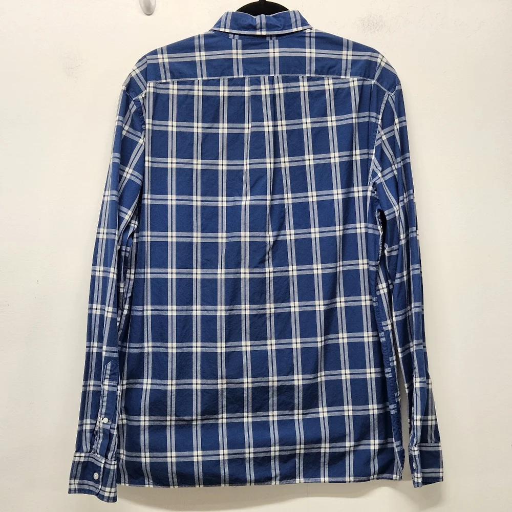 J.Crew Slim Fit Button Down Long Sleeve Shirt XL Blue Plaid Cotton Shirting